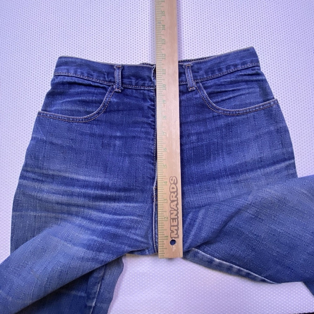 Vintage Brittania High Rise Boot Cut Wide Leg Denim Jeans Brittish Flag 10 long - Picture 5 of 8